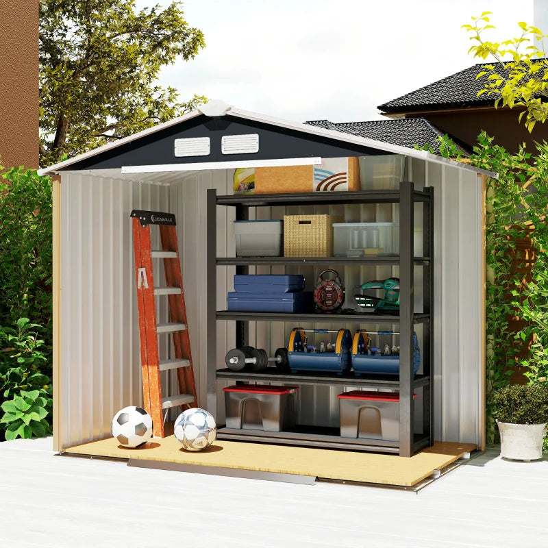 7x4 ft Metal Outdoor Garden Shed with Sliding Doors & Ventilation - Dark Gray