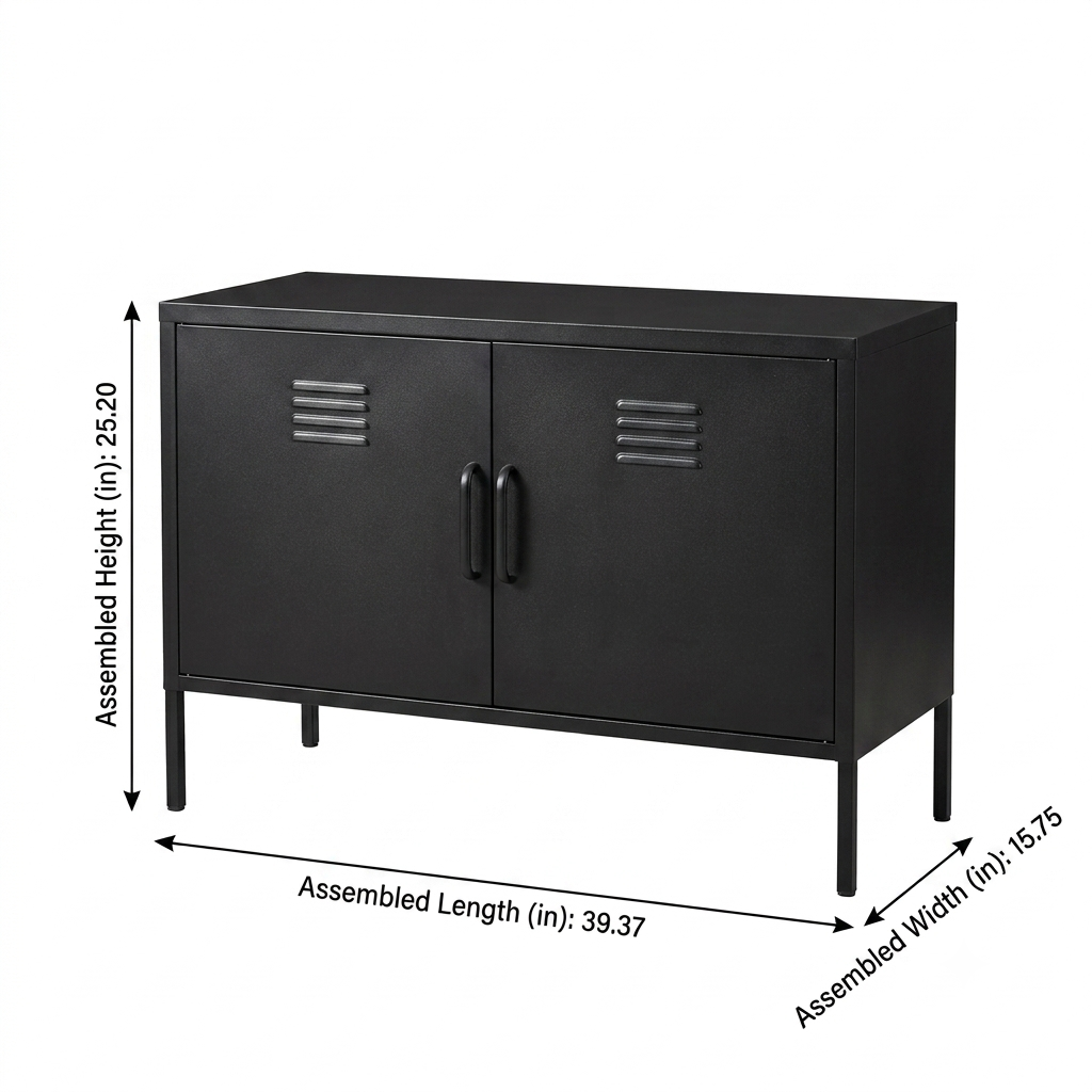 Black 2-Door Metal Storage Cabinet with Adjustable Legs