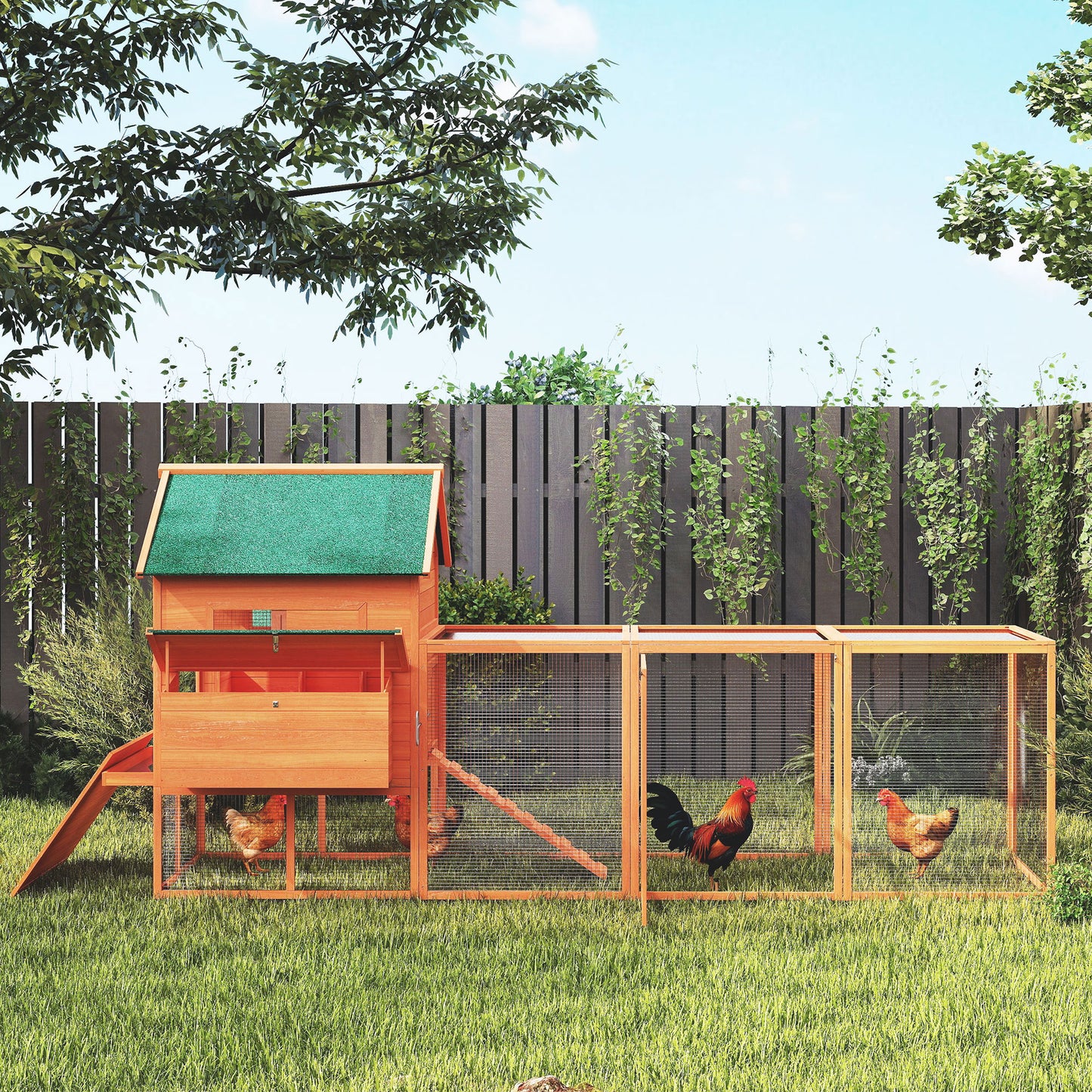 137-Inch Wooden Chicken Coop for 4-6 Chickens with Run and Nesting Boxes - Backyard Poultry House, Orange
