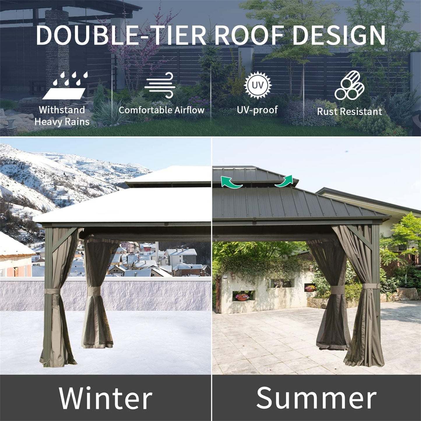 12 X 14 Hardtop Gazebo, Aluminum Metal Gazebo With Galvanized Steel