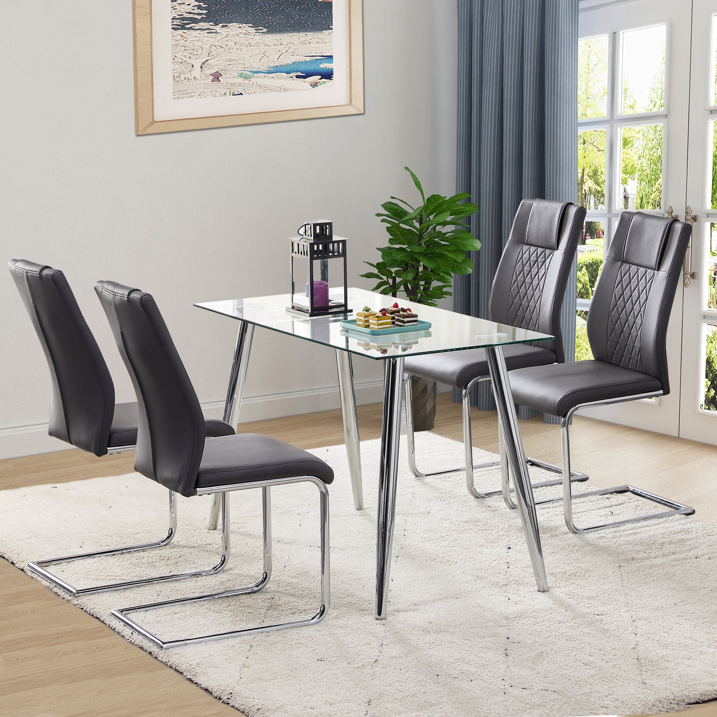 Modern Dining Chairs Set of 8 - Black Faux Leather Upholstered