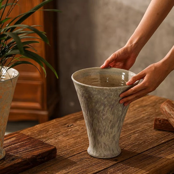 Ceramic Flower Pot with Tall Base for Green Plants - Floor Standing Garden Vase