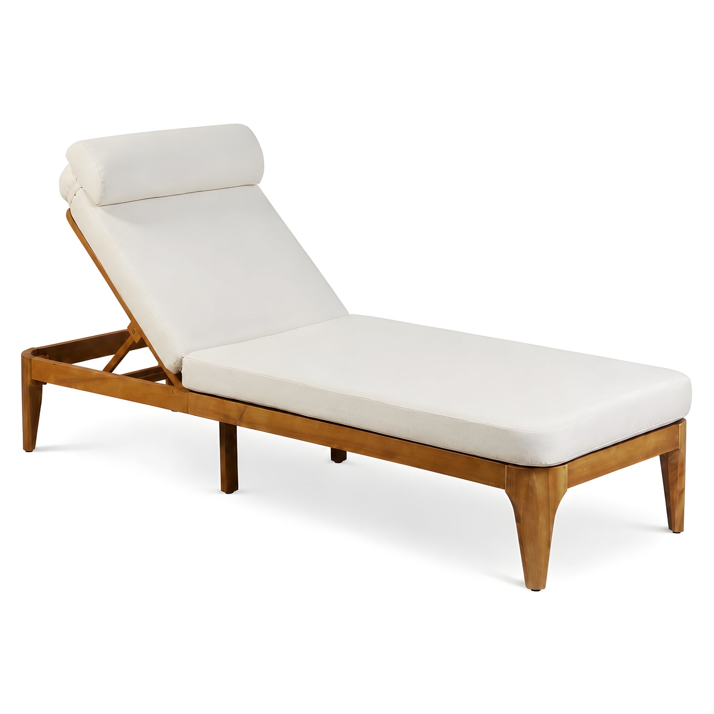 Acacia Wood Chaise Lounge Chair - Outdoor Recliner with Adjustable Backrest, Beige
