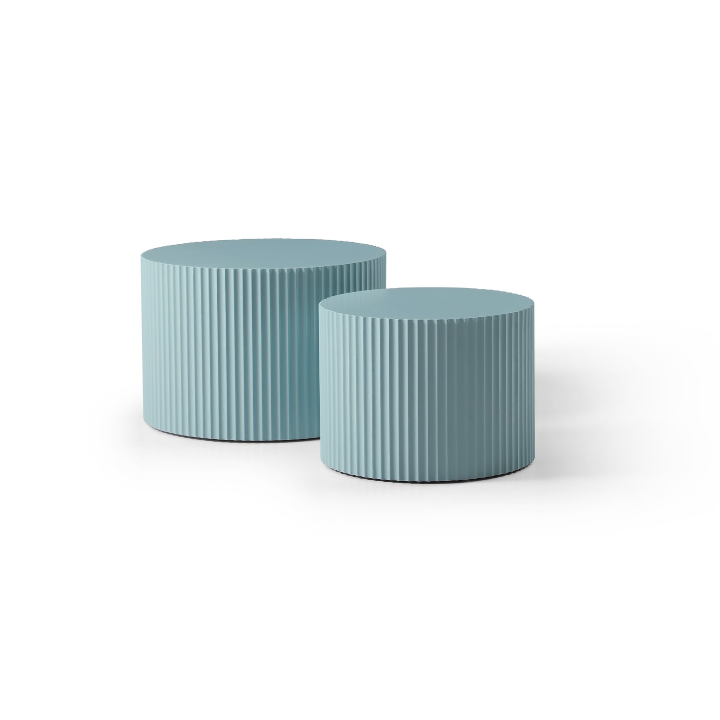 MDF Nesting Table Set of 2 - Handcrafted Round Coffee Tables - Light Blue