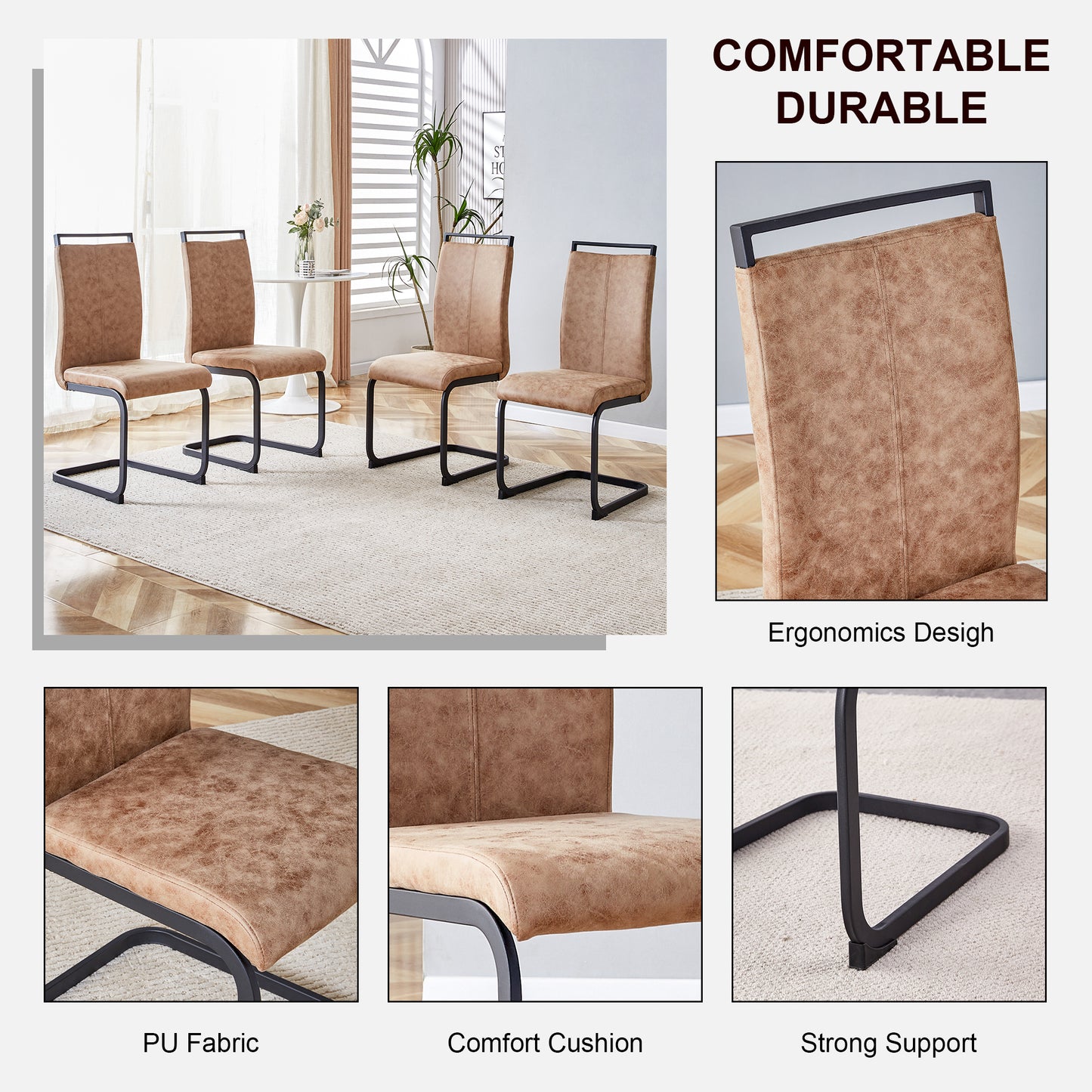 Modern Dining Chairs, Technology Cloth High Back Upholstered Side