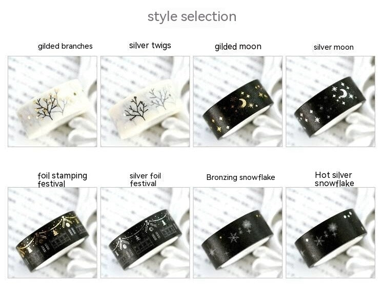Christmas and New Year Paper Tape - Gold and Silver Decorative Wrapping Tape, 8 Rolls