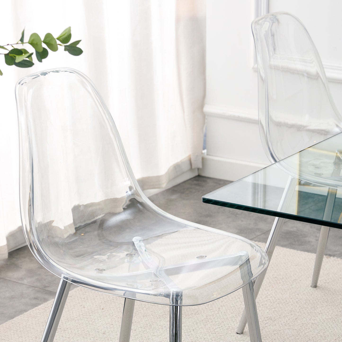 Modern Minimalist Transparent Dining Chair, Plastic Armless Crystal