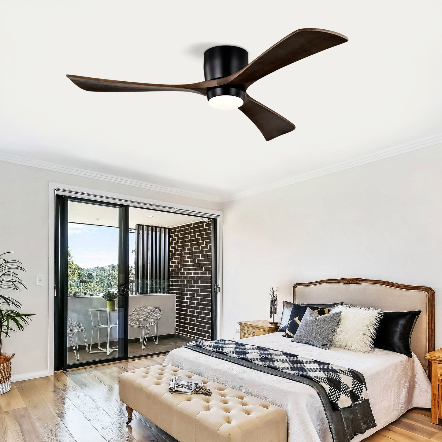 52" Flush Mount Ceiling Fan with Lights & Remote Control - Matte Black