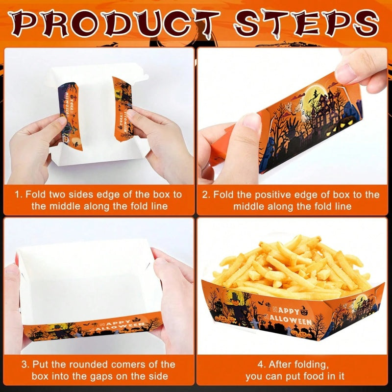 12 Pack Halloween Disposable Serving Trays with Foil Frill