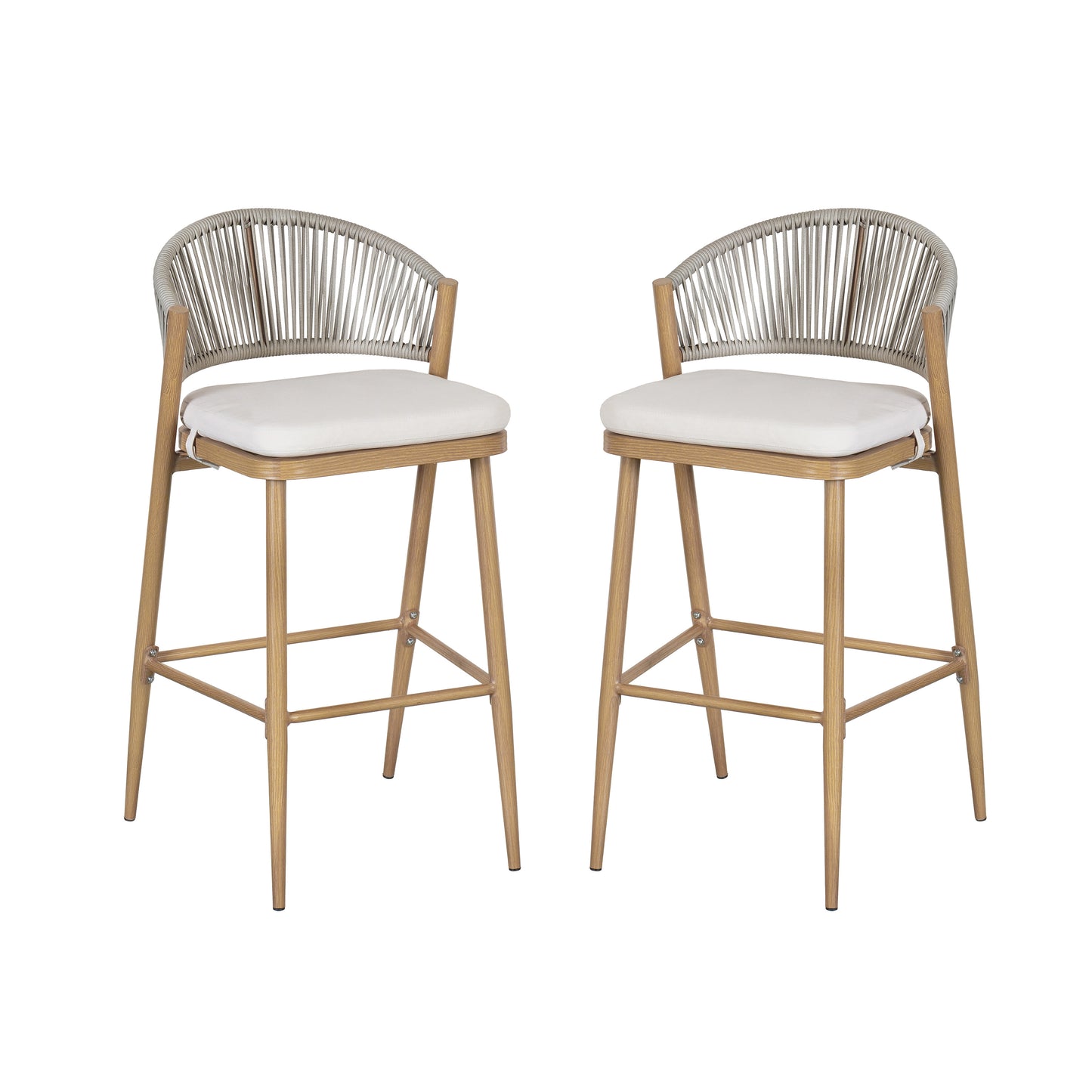 Outdoor 30.25 Seat Height Aluminum Frame Barstools With PE Rattan