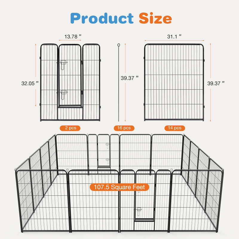Indoor/Outdoor Dog Playpen with Door - Heavy-Duty Metal Exercise Pen for Small, Medium, Large Dogs