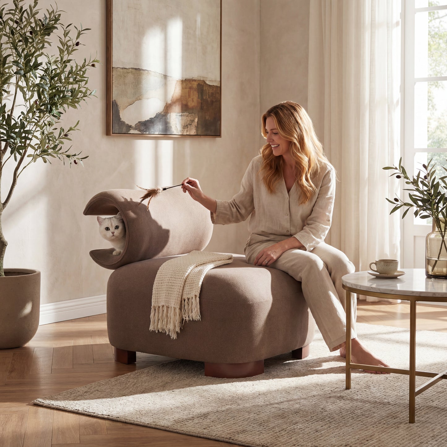 Modern Brown Accent Chair - Pet-Friendly, 330 lbs Capacity