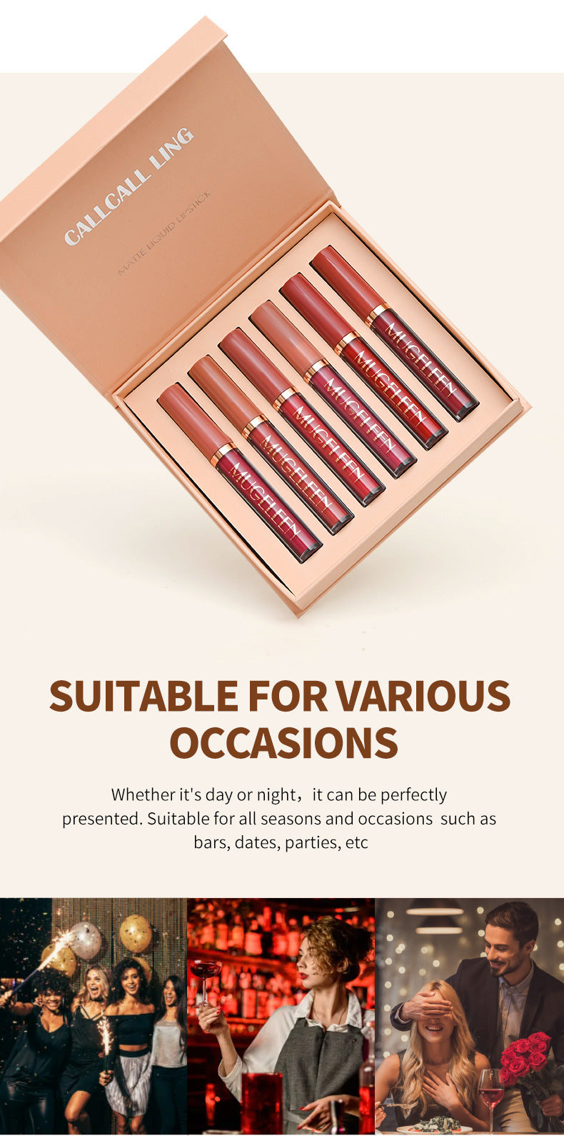 6-Piece Velvet Matte Liquid Lipstick Set - Long-Lasting Waterproof Lip Color