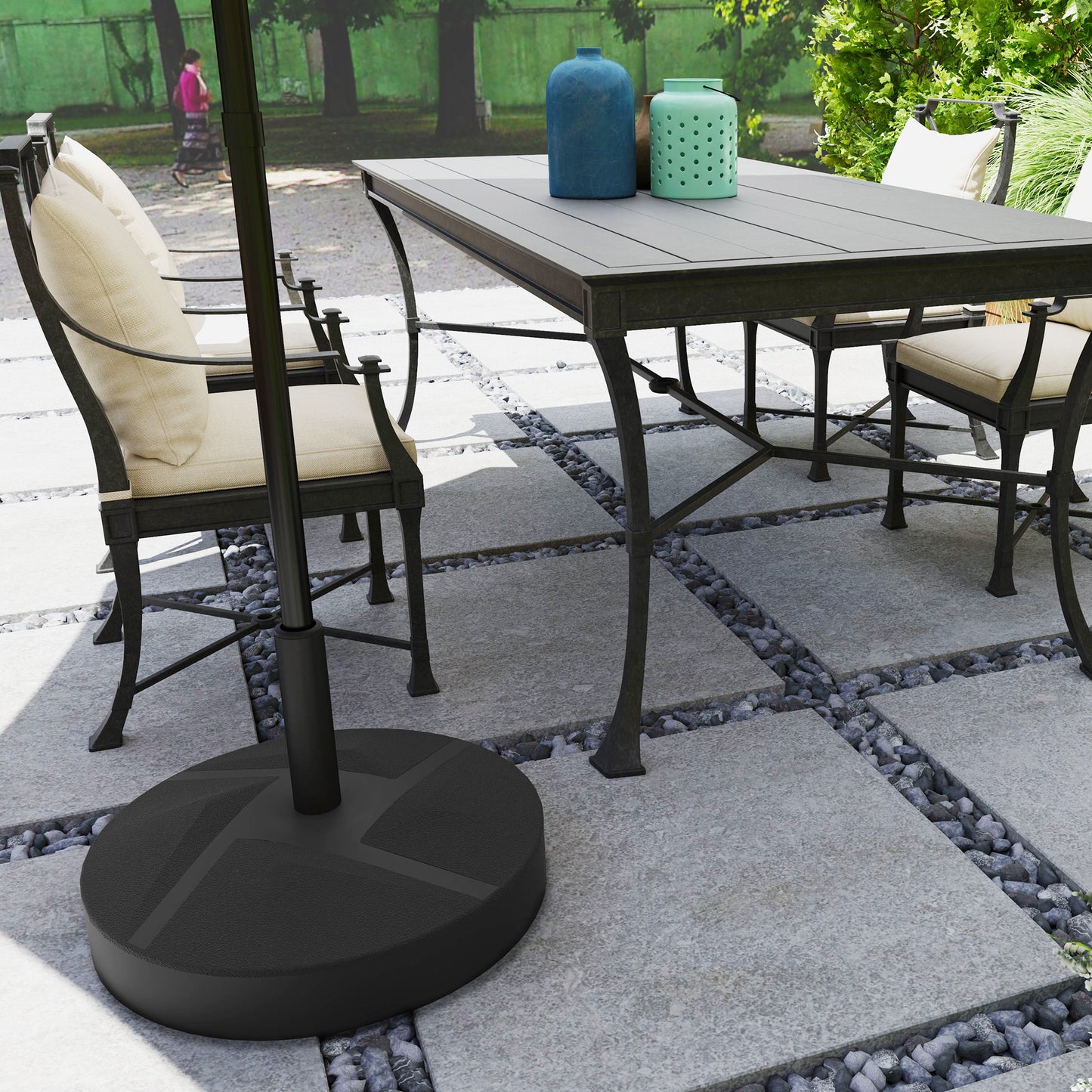 Heavy Duty Umbrella Base Holder - 66 lbs Sand/55 lbs Water, Black