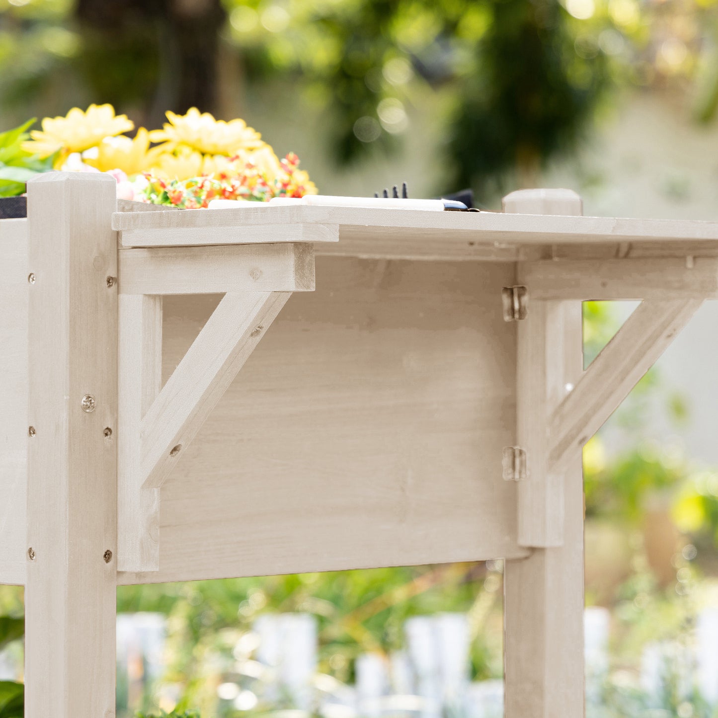 Raised Garden Bed Planter with 8 Compartments, Storage Shelf & Lockable Wheels