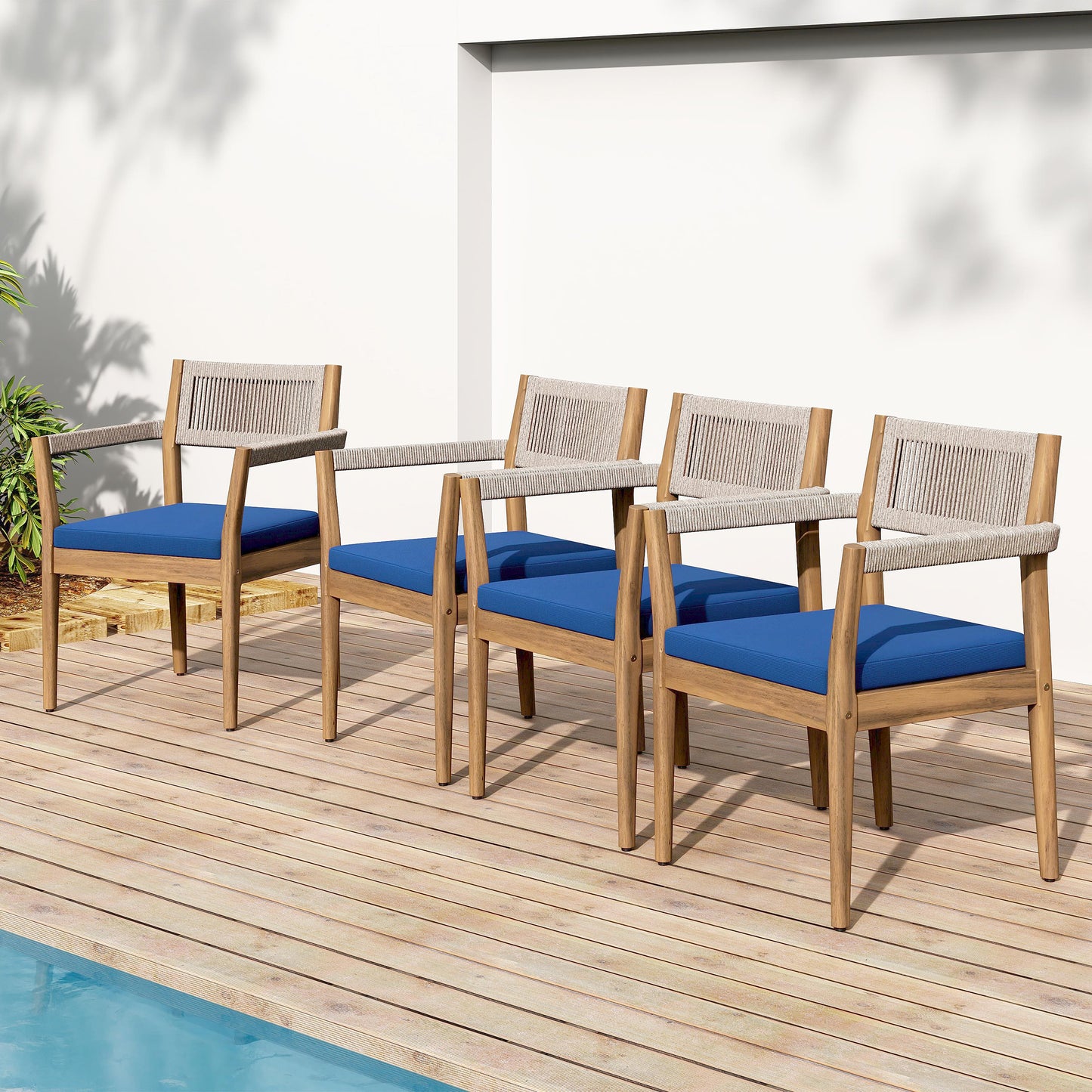 Braided Acacia Wood Outdoor Dining Chairs Set Of 6 Teak Look With