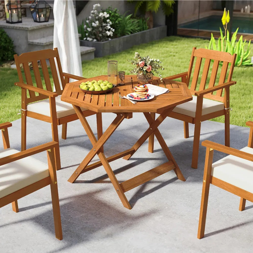 35.5 Inch Solid Wood Octagon Patio Dining Table with Umbrella Hole