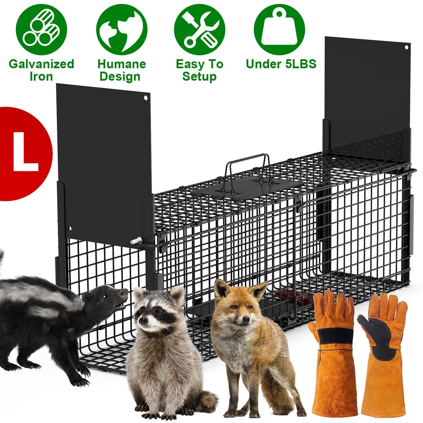 Humane Live Animal Cage Trap - Galvanized Iron, Multiple Sizes