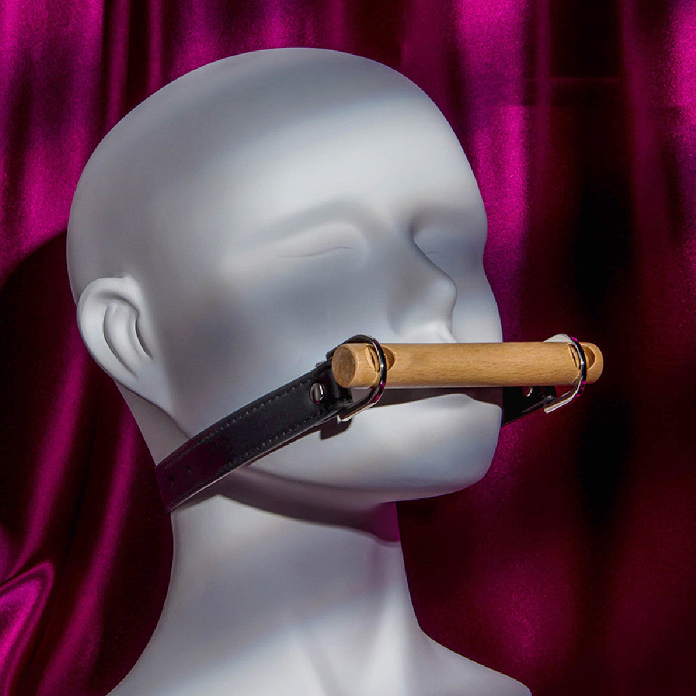 Wooden Mouth Stopper with Log Color Harness - Adult Wellness Accessory
