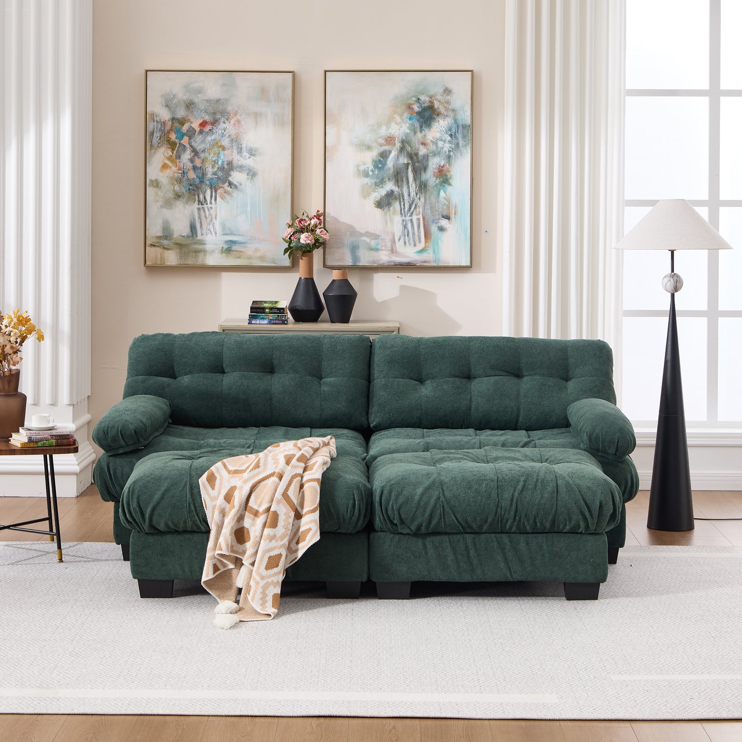U Shaped Modular Sectional Sofa with Ottoman - Green