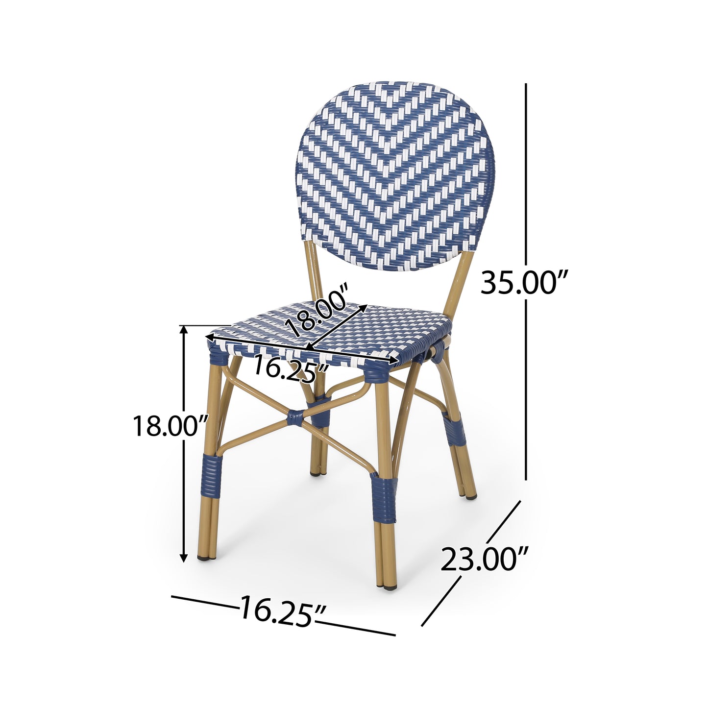 Outdoor PE Ratten And Aluminum French Armless Bistro Chairs, Set Of