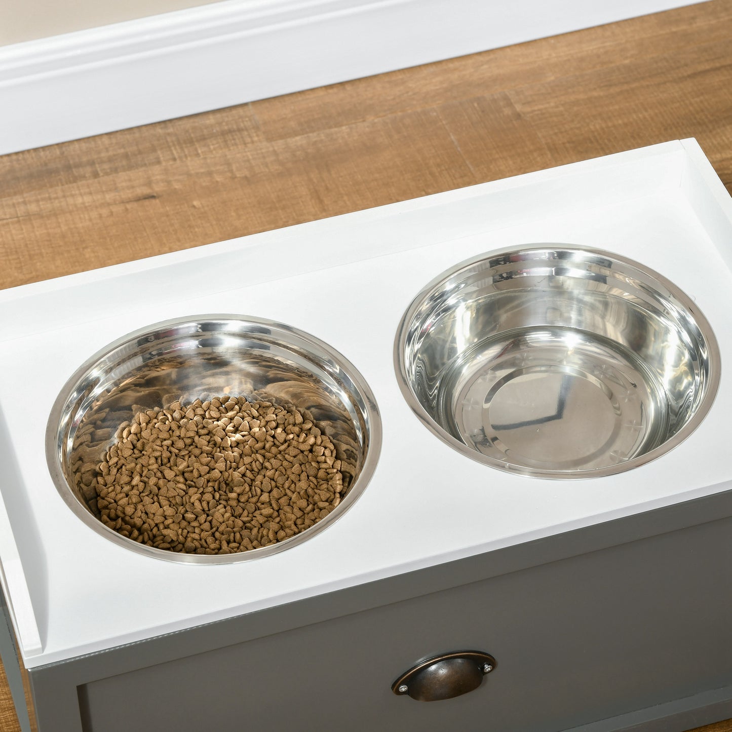 Elevated Pet Feeding Station with Storage for Large Dogs - Gray