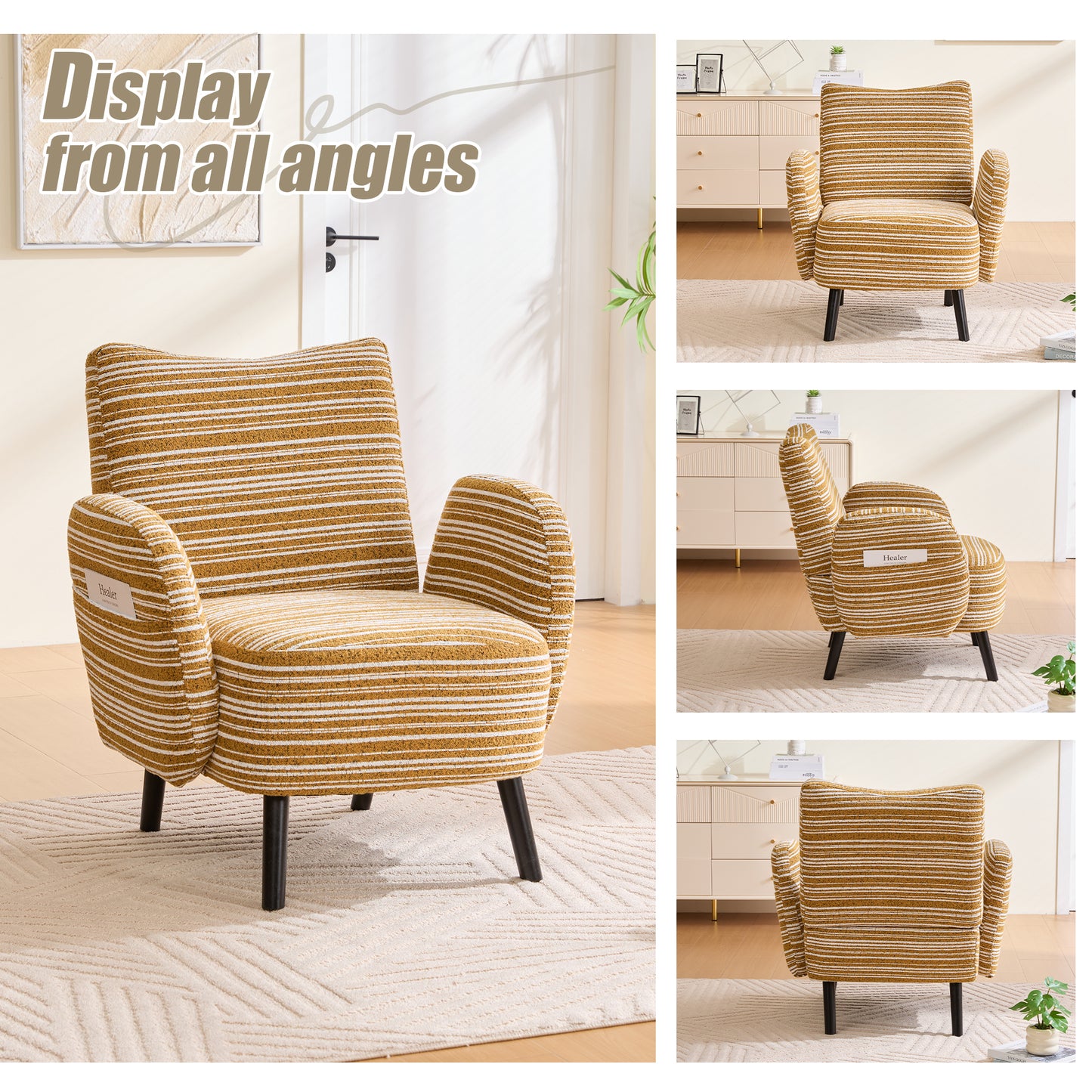 Comfortable Modern Armchair with Side Storage Pocket - Mustard Yellow