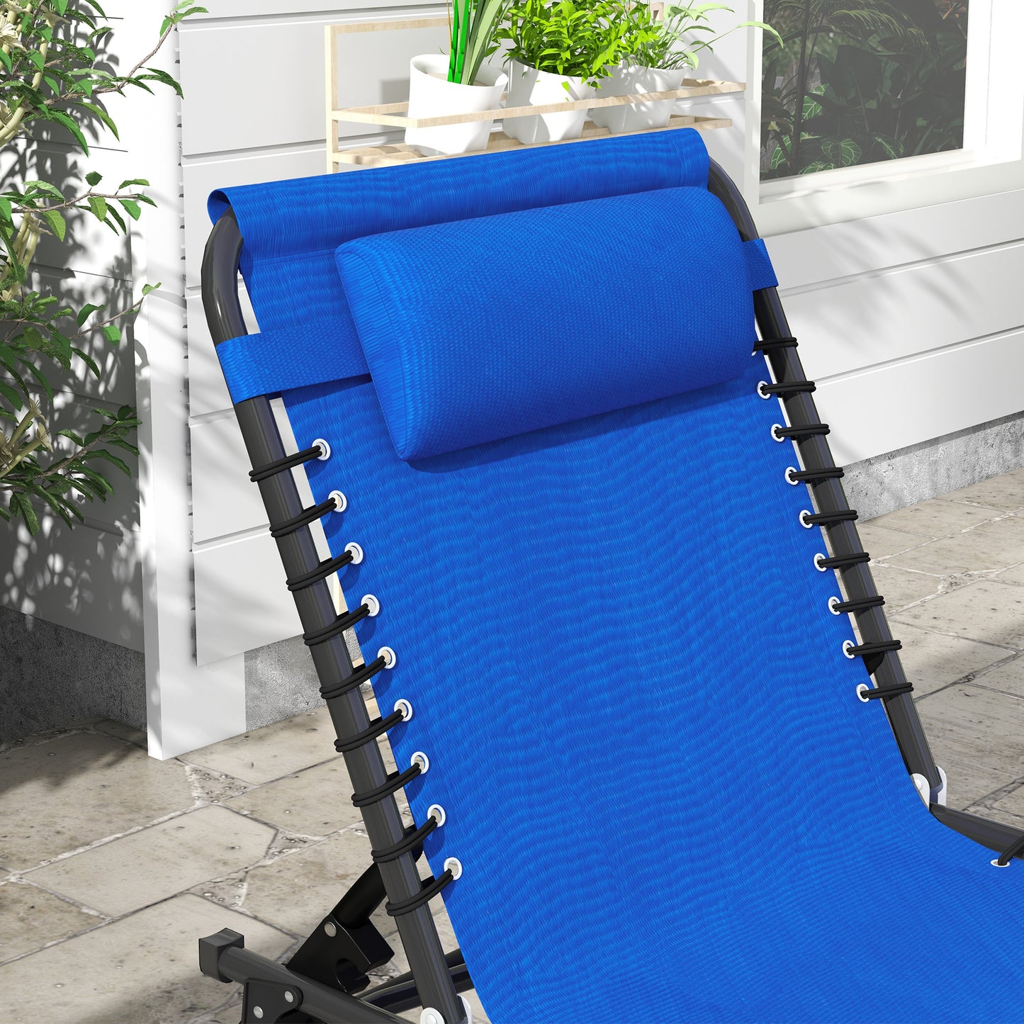 2 Folding Chaise Lounge Pool Chairs with 4-Position Recline - Blue
