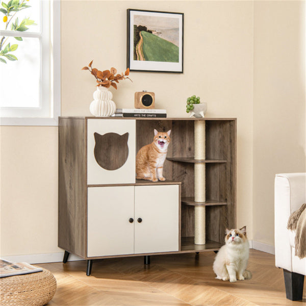 Multifunctional Cat Furniture with Scratching Posts, Privacy Enclosure & Storage