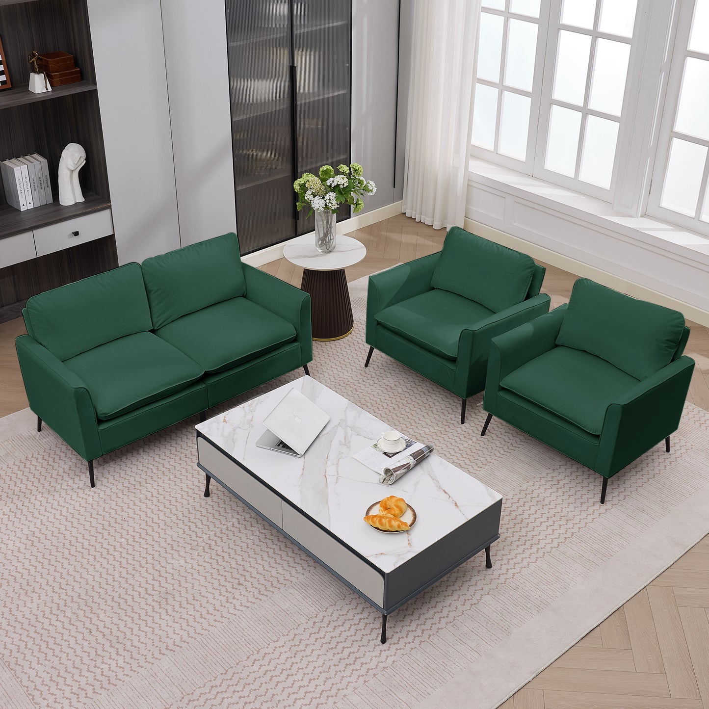 Green Faux Leather Cat Paw Loveseat Sofa - Nordic Retro Style
