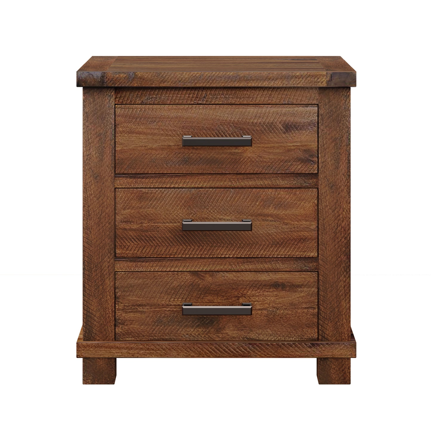 Rustic Three Drawer Reclaimed Solid Wood Farmhouse Nightstand Set Of