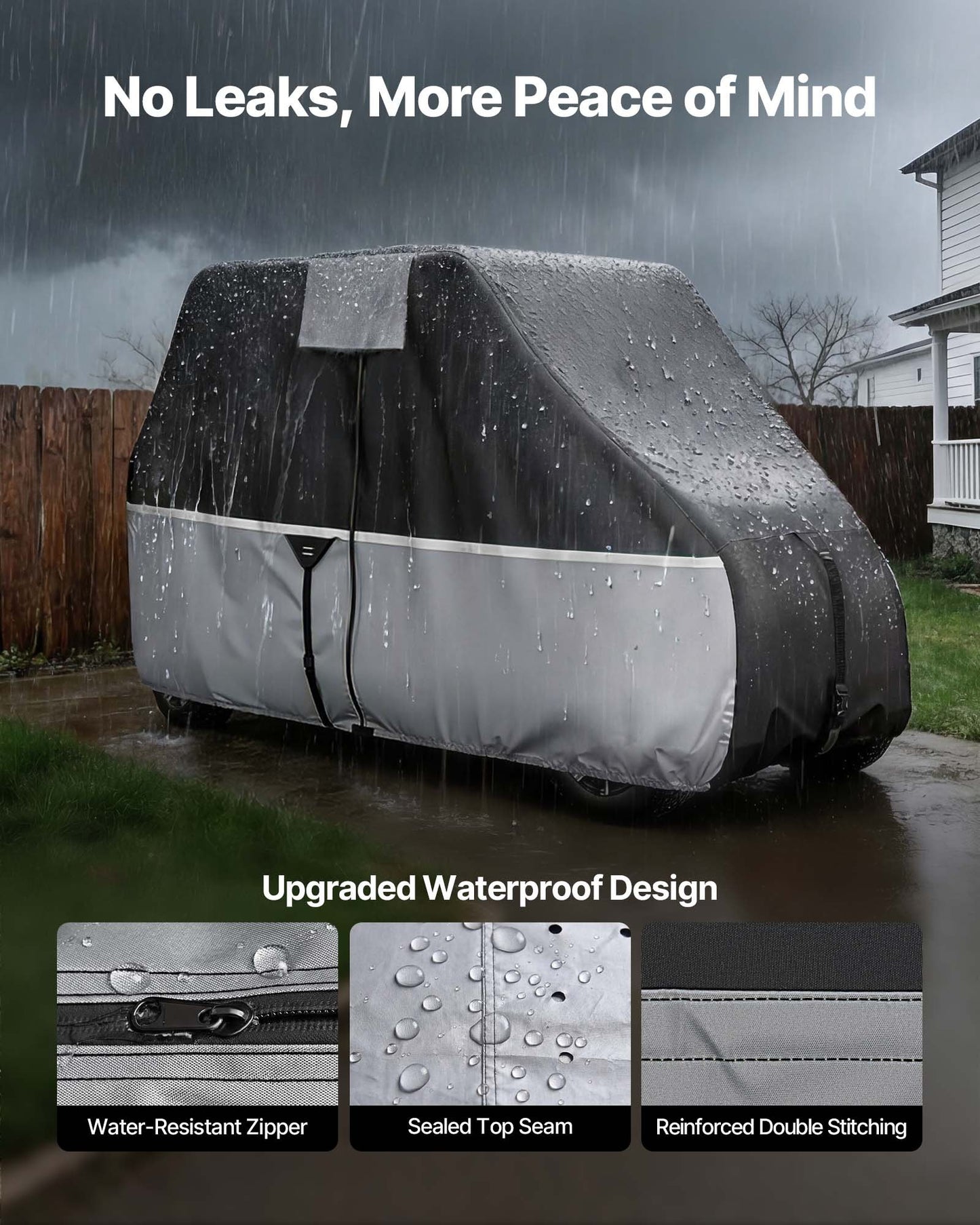 Waterproof Golf Cart Cover for 2-4 Passenger Carts - Universal Fit Black