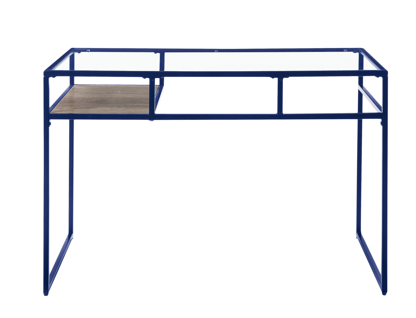 Modern Blue Glass Top Writing Desk with Metal Frame