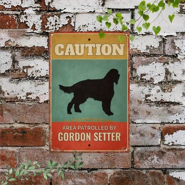 Vintage Gordon Setter Warning Sign - Metal Flat Plaque 8"