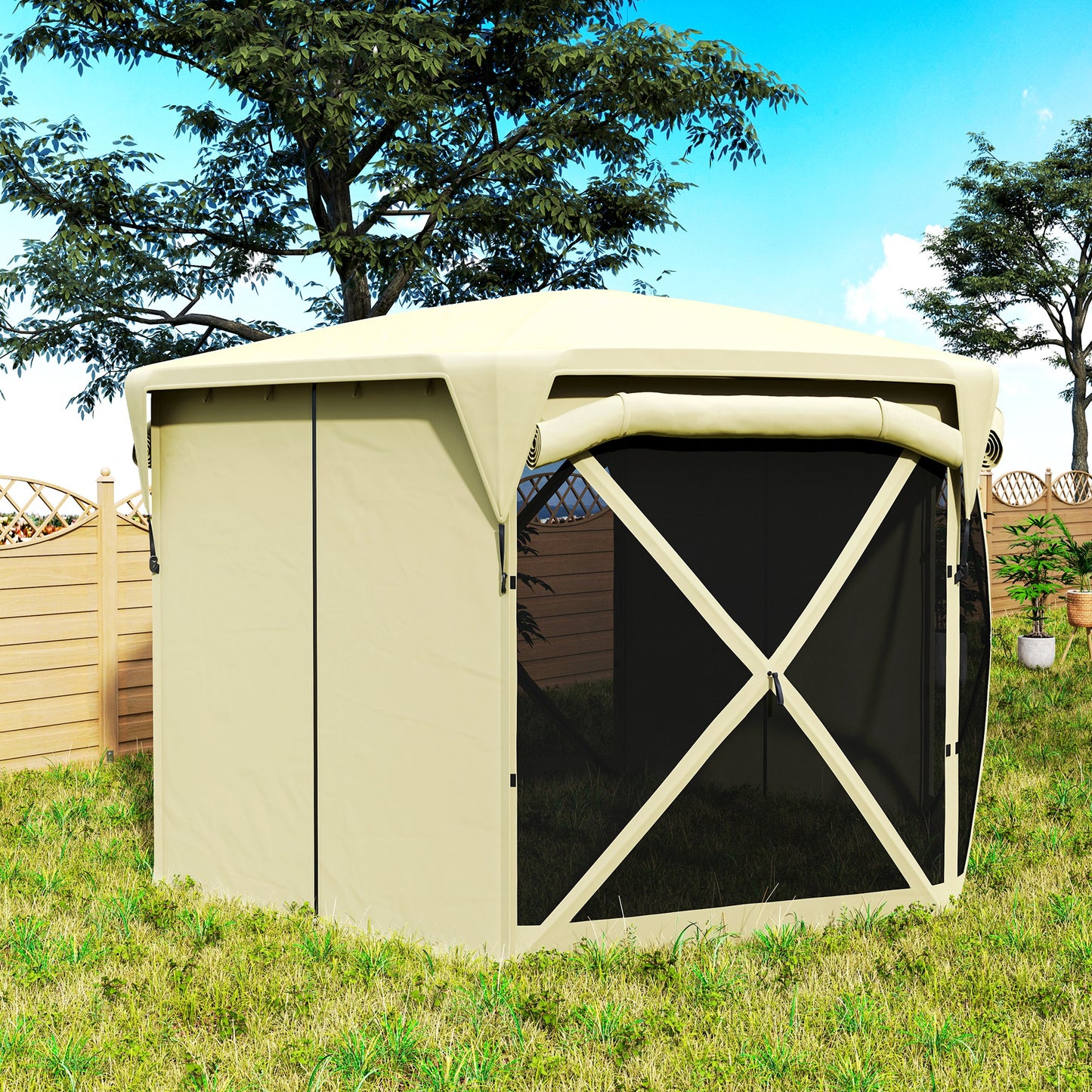 Pop Up Gazebo Screen Tent with Removable Roof - Beige