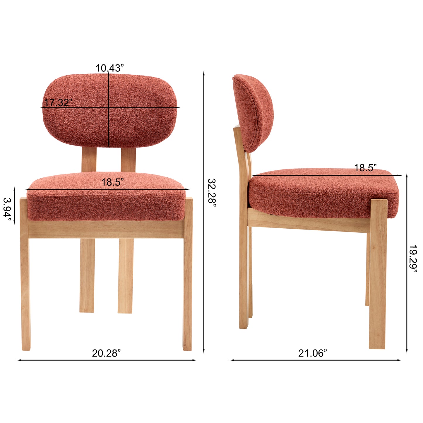 Set of 2 Modern Fabric Upholstered Dining Chairs - Dark Orange