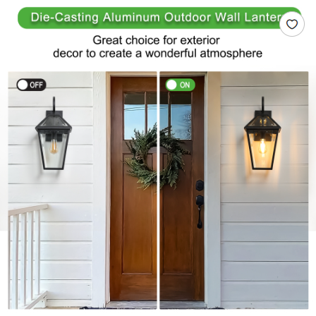 21-inch Outdoor Wall Lantern Light Pack - Black Metal & Clear Glass Sconce for Porch Garden