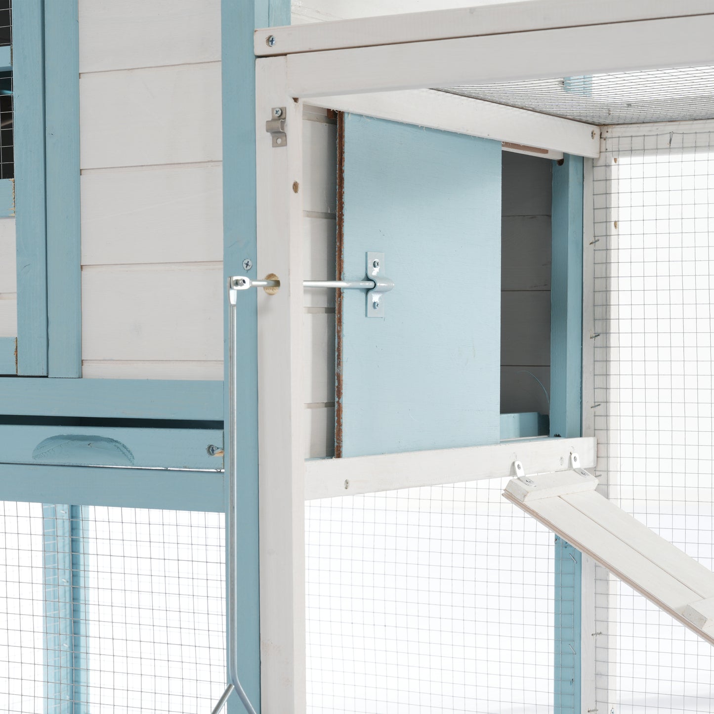 Pet Guardrails for Chicken Coop, Wooden Fence with Blue, Tan or White Finish