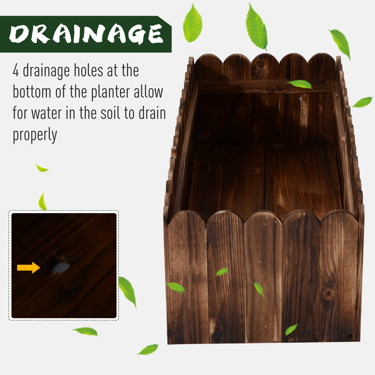 40x16x12 Inch Wooden Raised Garden Planter Box with Scalloped Edge