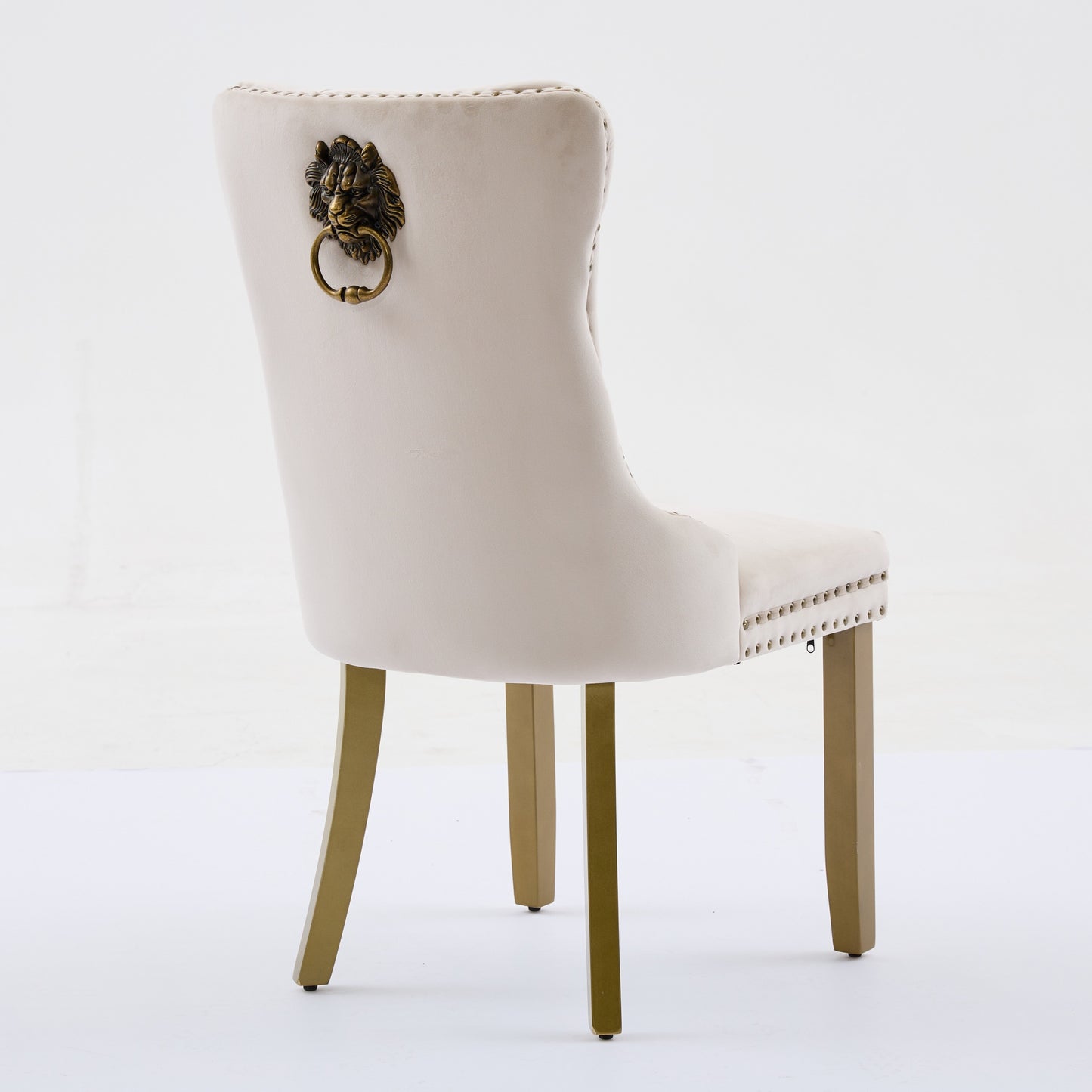 Mid-Century Modern Dining Chairs Set - Beige Velvet Upholstered