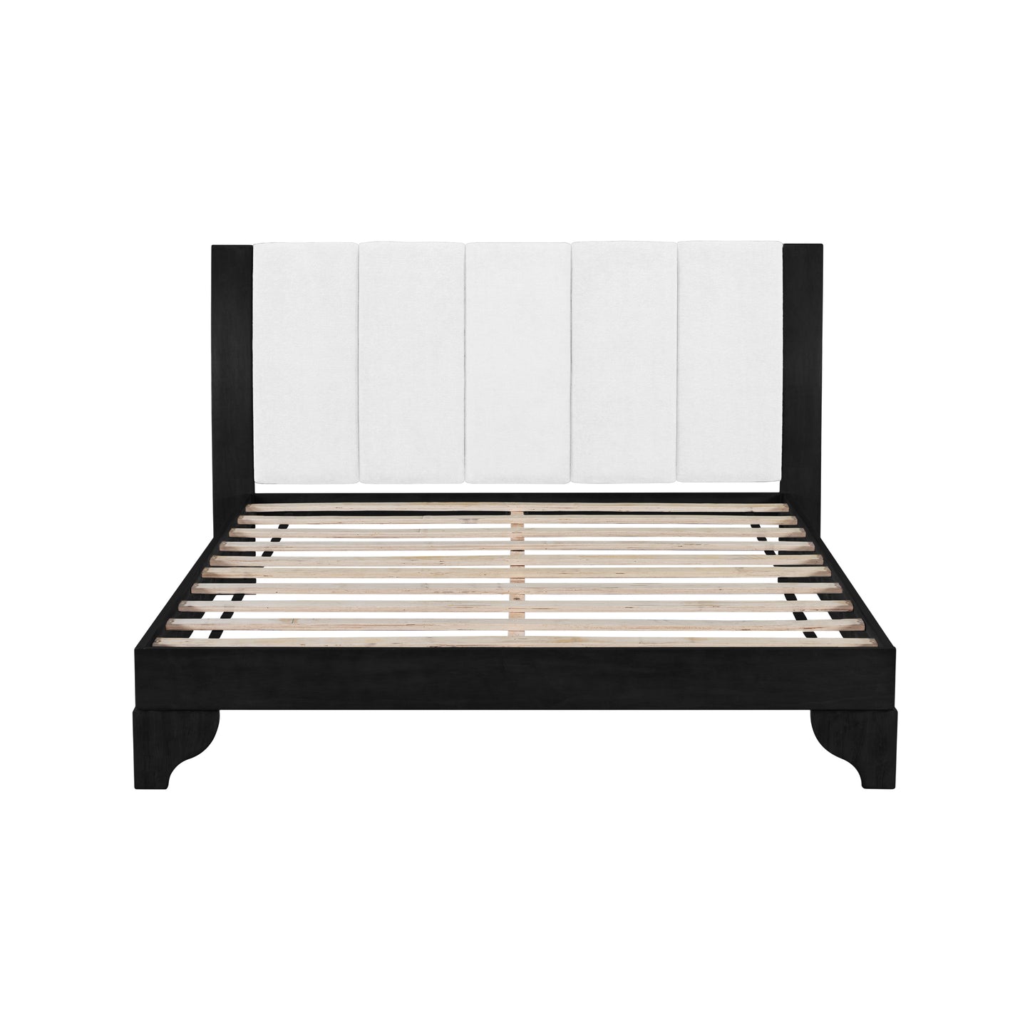 Queen Size Bed Frame - Black & White Pine, Modern Design, No Box Spring