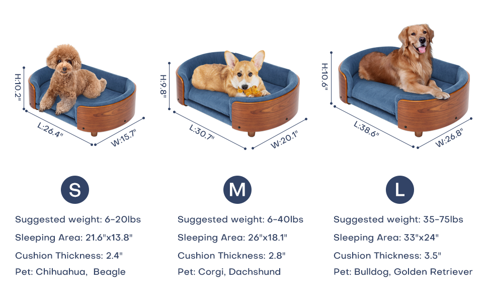 Large Elevated Dog Bed with Solid Wood Legs and Velvet Cushion - Scandinavian Style Pet Sofa