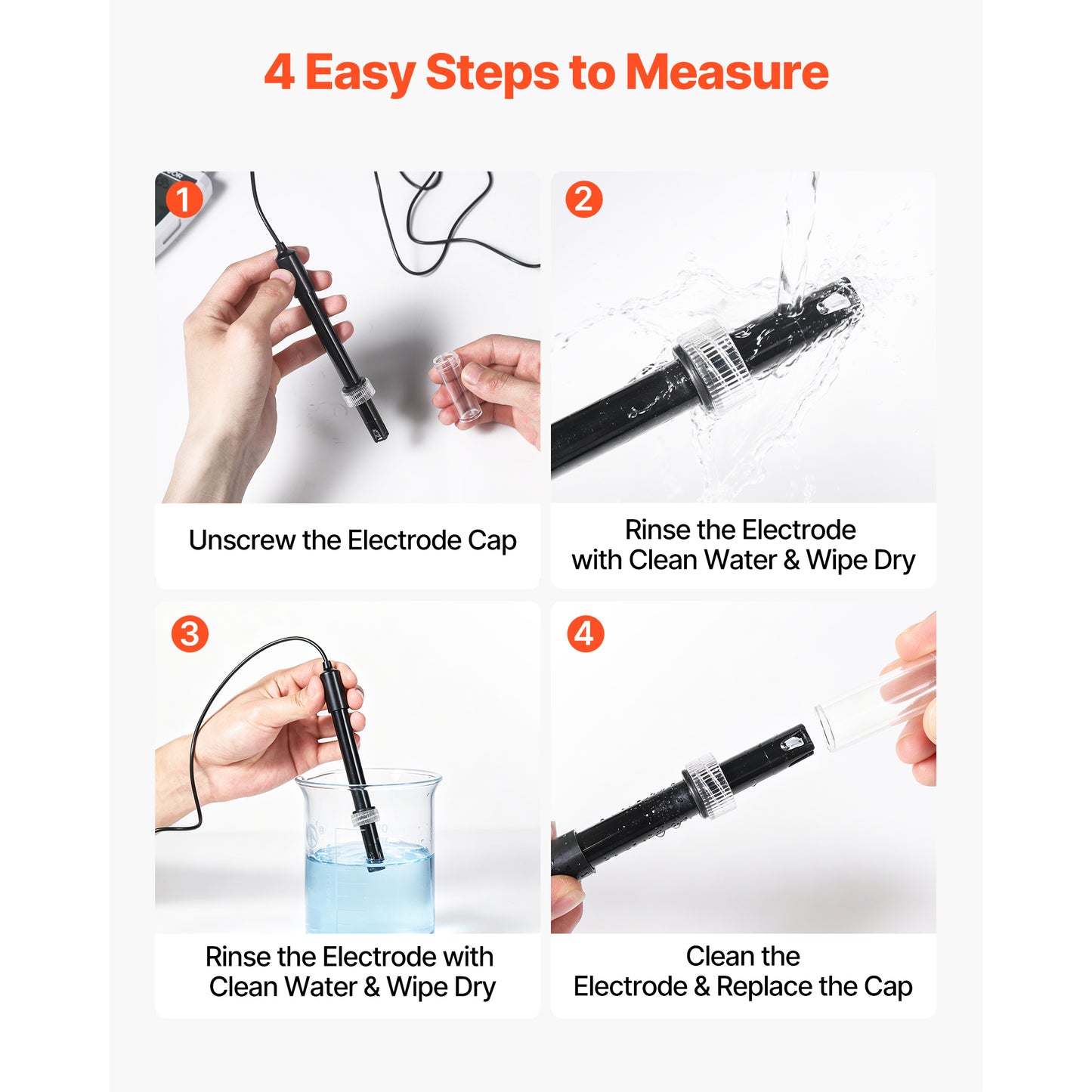PH Meter 0-14 pH Range Waterproof Probe Portable Tester Kit for Drinking Water & Hydroponics