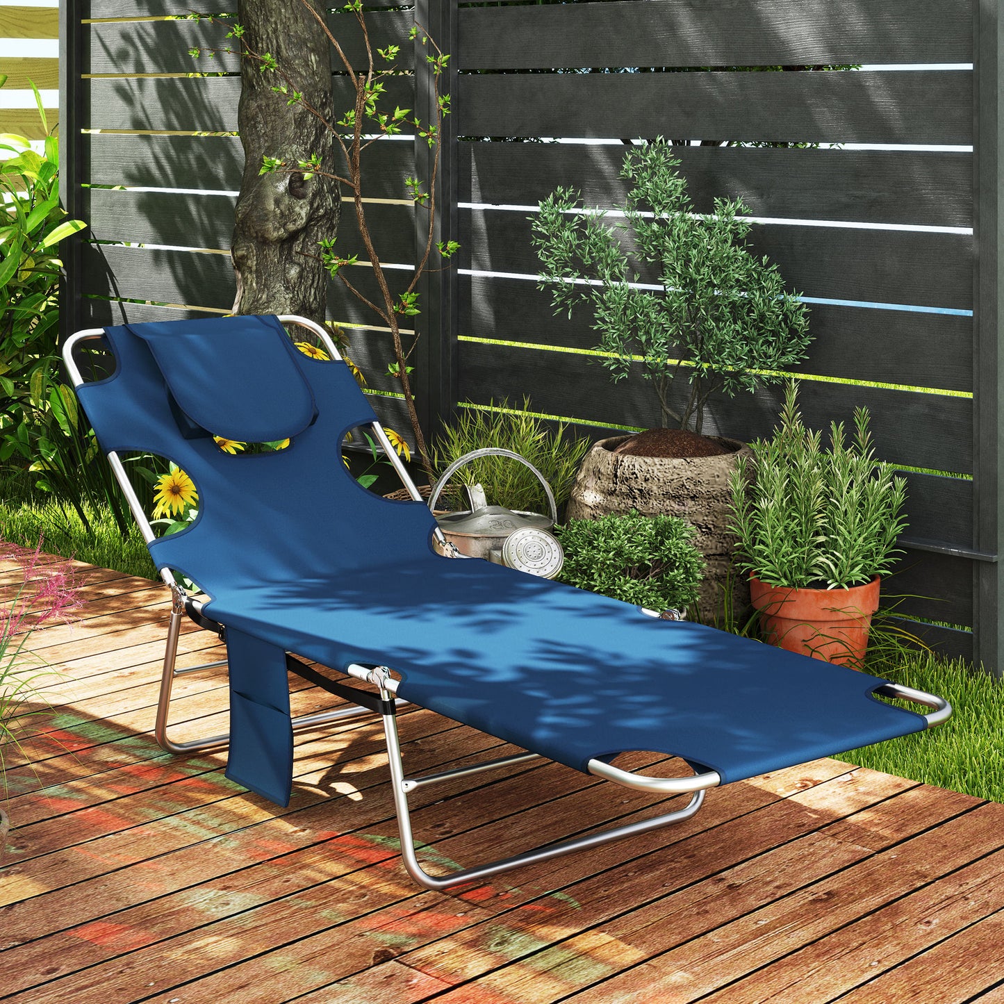 Folding Chaise Lounge Chair with Face Cavity - Dark Blue
