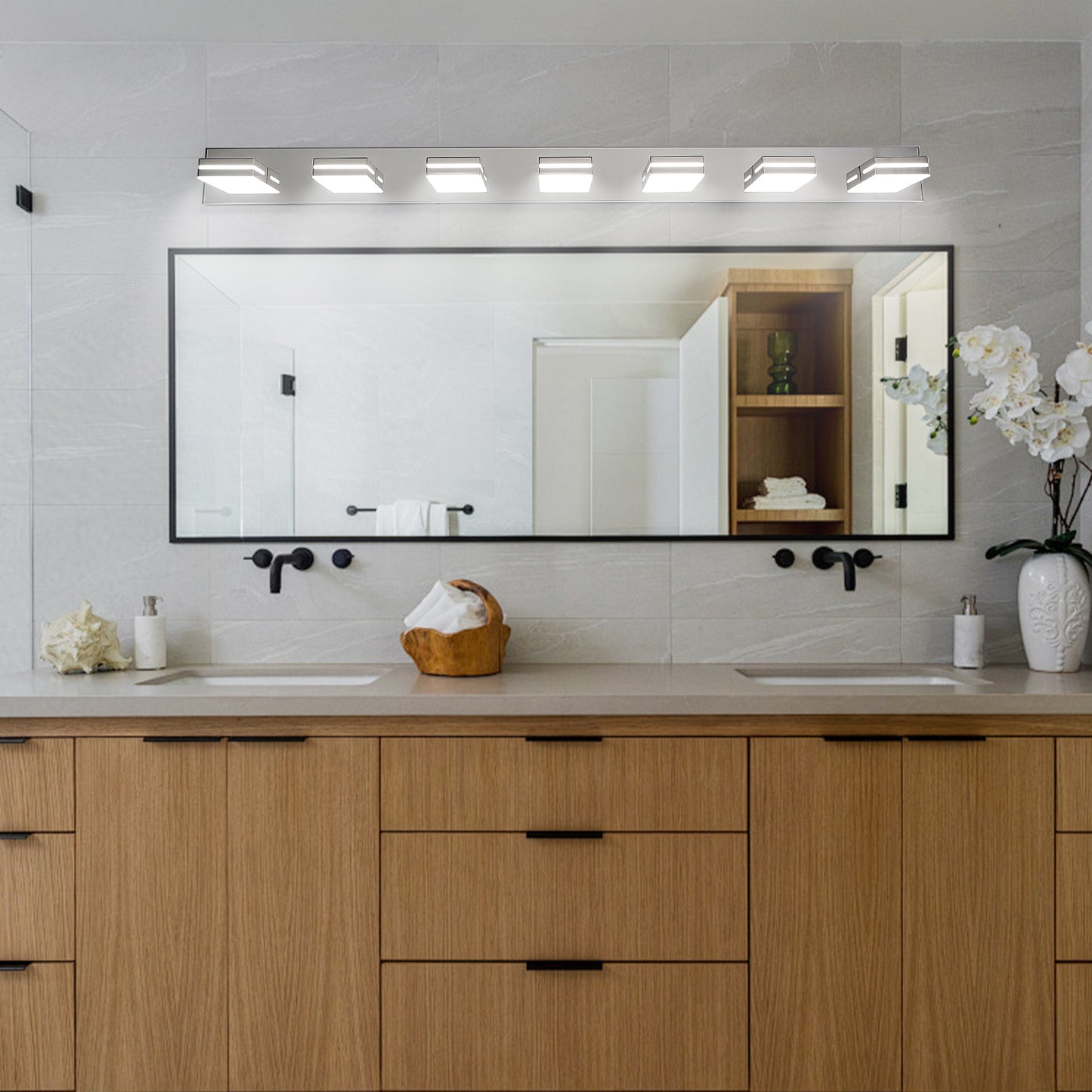 Modern Chrome LED Vanity Light - 7-Light Wall Sconce for Bathroom