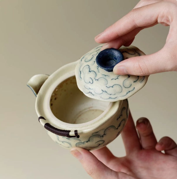 Blue White Ceramic Pot - Underglaze Painted Small Decorative Planter