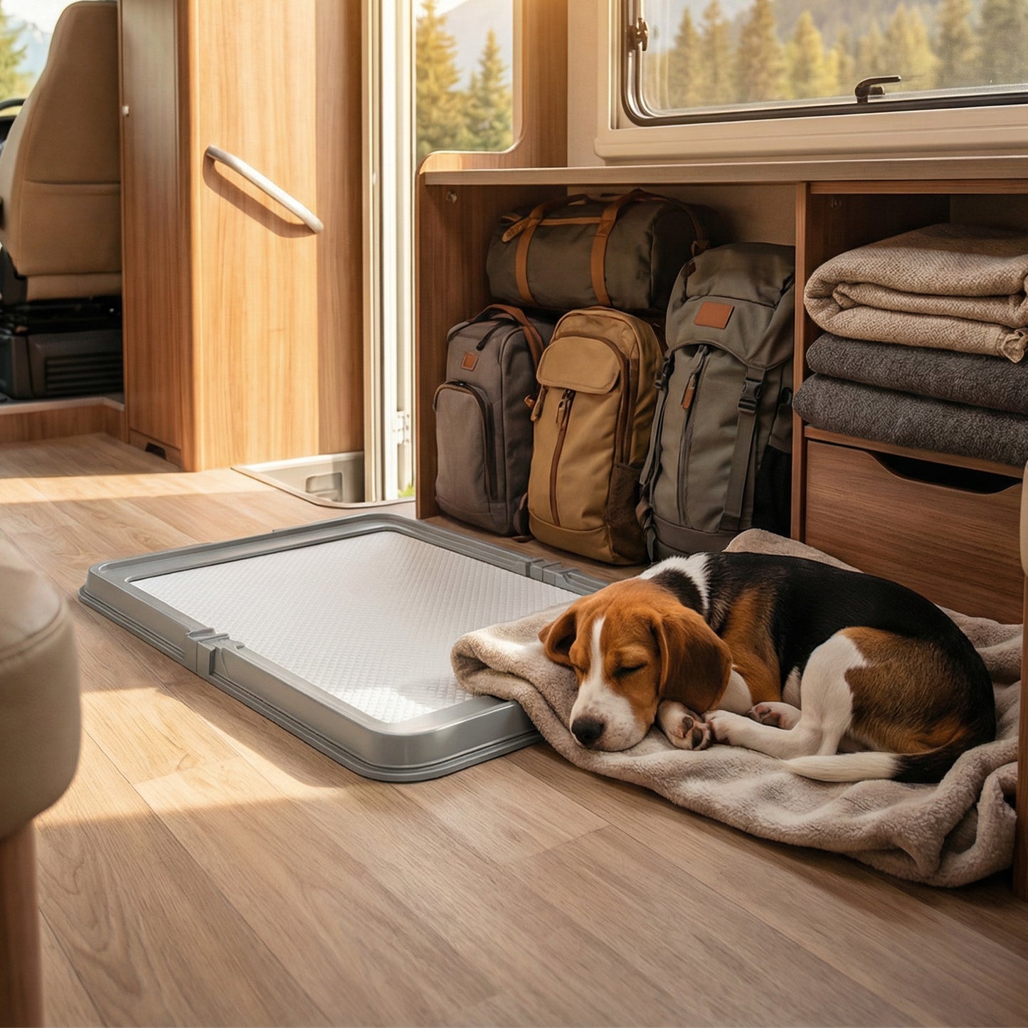 Foldable Dog Litter Box with Disposable Pads, Anti-Slip, Gray, 33.9 x 24.4 Inches