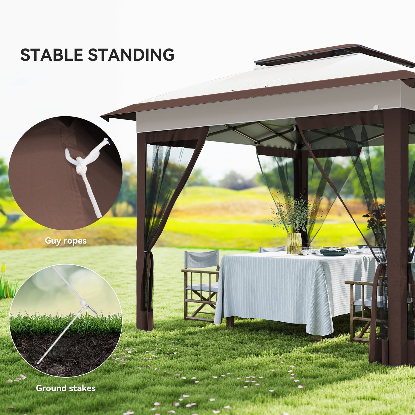 12x12 Pop-Up Canopy Tent with Mesh Sidewalls & Carry Bag - Beige/Brown