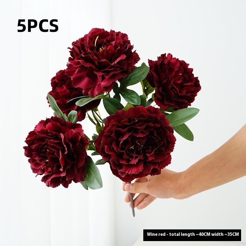Artificial Flower Peony Bouquet 5-Head Silk Flower Arrangement for Home & Wedding