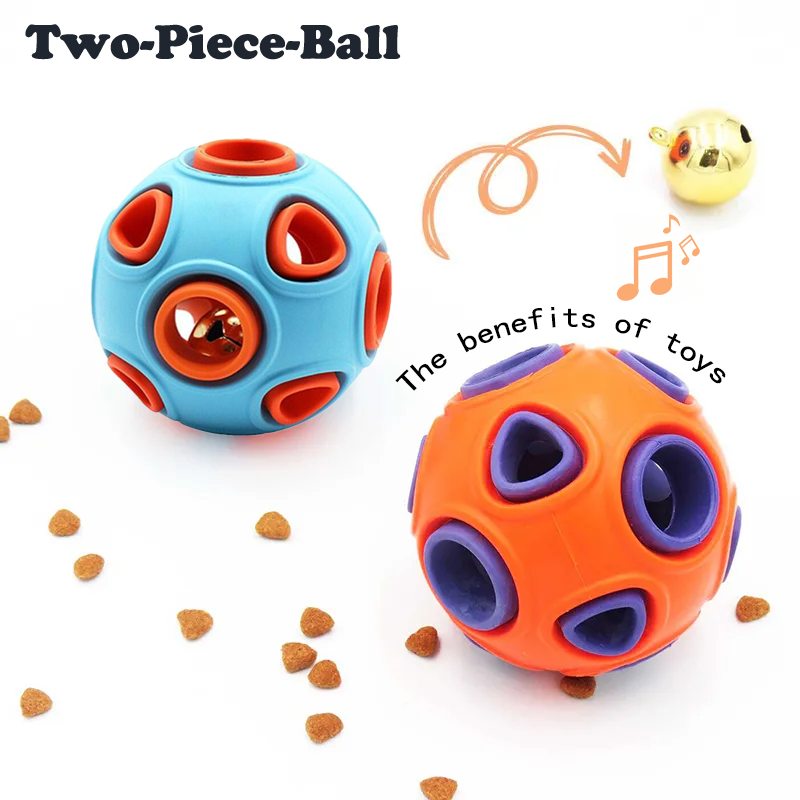 Dog Rubber Ball with Bell Sound 2-Pack - Interactive Pet Chew Toys for Small Dogs